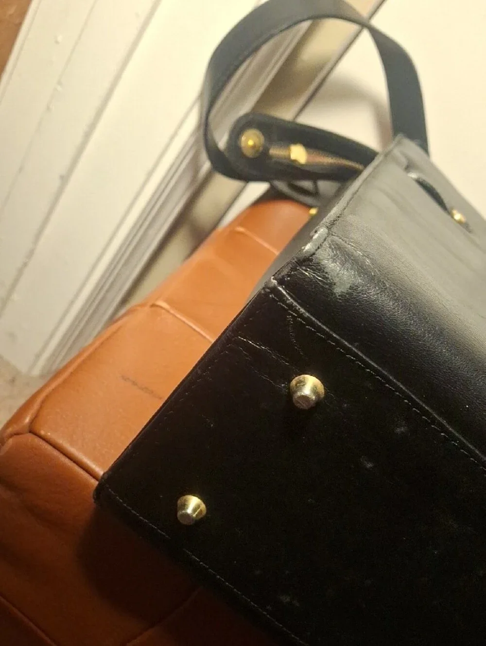 Black Leather Briefcase with Top Handle and Shoulder Strap